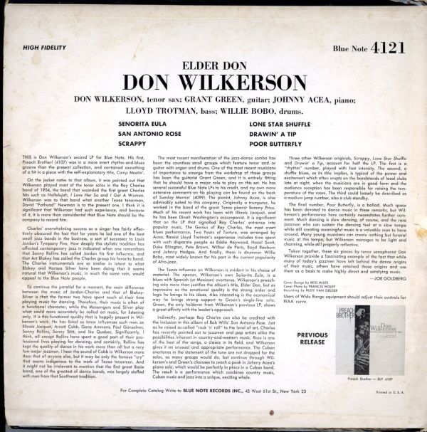 USオリジLP！NEW YORKラベル VAN GELDR刻印 MONO盤 Don Wilkerson / Elder Don 63年【Blue Note / BLP 4121】Grant Green , Willie Bobo_画像4