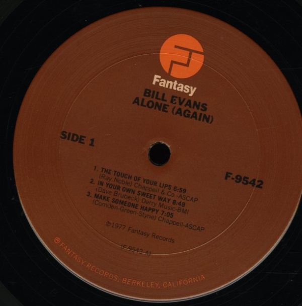 USオリジ！茶ラベル Bill Evans / Alone (Again) 1977年【Fantasy / F-9542】ビル・エヴァンス ピアノ・ソロ What Kind Of Fool I Am 収録_画像2