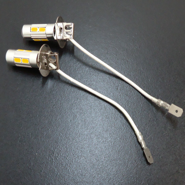 送料無料 H3 LED フォグバルブ 黄 イエロー 2個 無極性[281] ショートタイプ 12v 24v 兼用_画像3