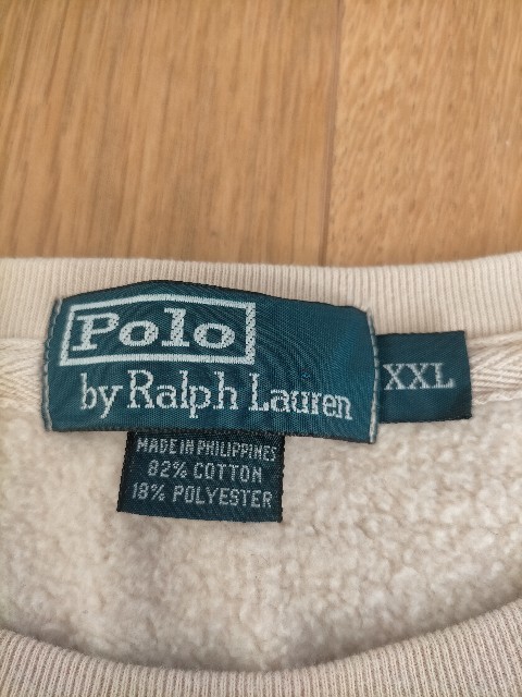 美品 ビッグサイズ 90s-00s Polo Ralph Lauren ポロラルフローレン ワンポイントロゴ スウェット XXL ベージュ ★トレーナー_画像6