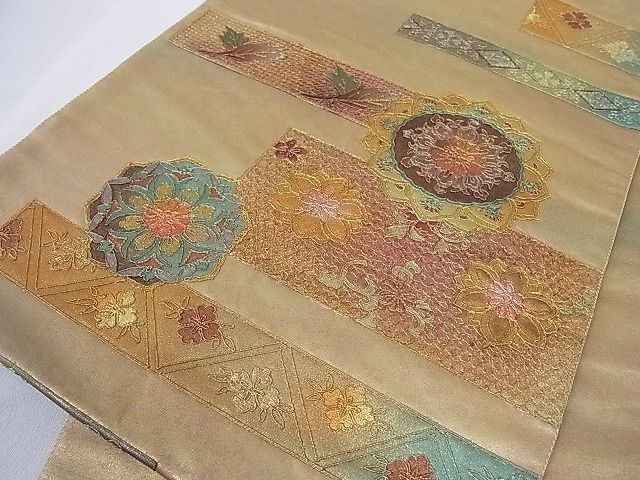 平和屋-こころ店■中国三大刺繍　スワトウ刺繍　汕頭刺繍　袋帯　飾花文　金彩　引箔　正絹　逸品　A-ck5652_画像7