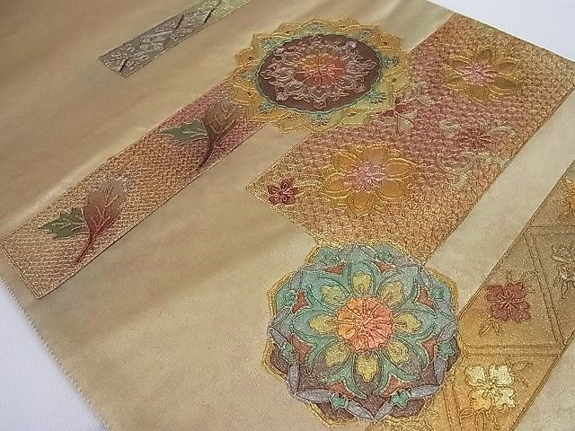 平和屋-こころ店■中国三大刺繍　スワトウ刺繍　汕頭刺繍　袋帯　飾花文　金彩　引箔　正絹　逸品　A-ck5652_画像2