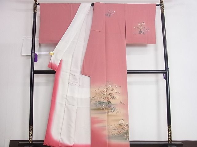 平和屋2■訪問着　草花文　暈し染め　金彩　逸品　ic8396_画像5