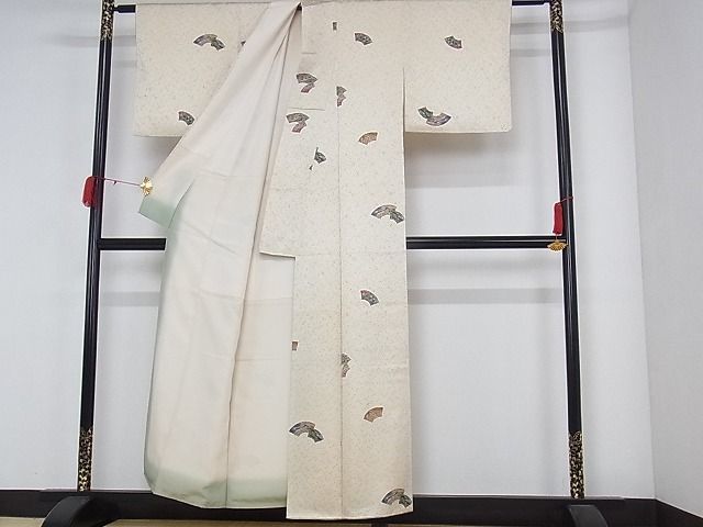 平和屋-こころ店■上質な小紋　地紙風景草花文　着丈150.5cm　裄丈61.5cm　正絹　逸品　A-cs5529_画像3