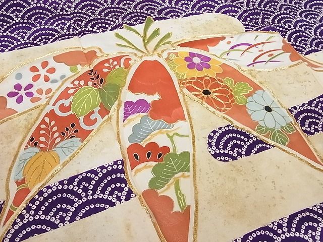 平和屋-こころ店■豪華振袖 駒刺繍 鹿の子青海波笹花文 金彩 着丈158cm 裄丈63cm 正絹 逸品 A-br6161の画像6