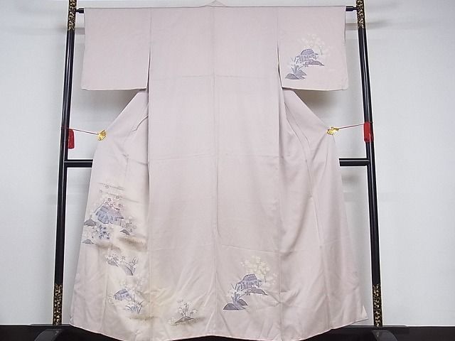 平和屋-こころ店■訪問着　風景草花文　金彩　着丈151.5cm　裄丈62.5cm　正絹　逸品　A-cs5494_画像1