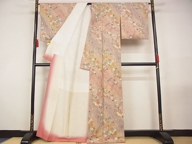 平和屋-こころ店■上質な小紋　手描き　辻が花　雪輪花文　金彩　着丈166cm　裄丈66cm　正絹　逸品　A-ta6231_画像3