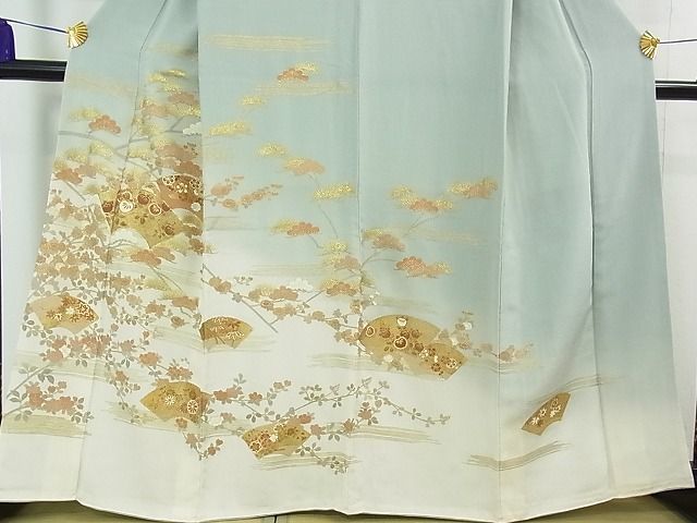 平和屋2■極上　訪問着　駒刺繍　地紙吉祥花文　暈し染め　鬼しぼ縮緬　金彩　逸品　3kh1363_画像4