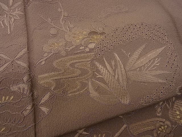 平和屋野田店■訪問着　総刺繍　スワトウ刺繍　雪輪草花文　松竹梅　暈し染め　金糸　逸品　未使用　n-gh3908_画像5