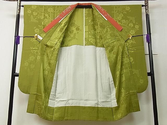 平和屋1■上質な長襦袢　無双仕立て　飛鶴枝垂れ桜文　半衿刺繍　やまと誂製　逸品　tx9531_画像3