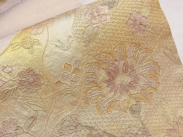 平和屋1■袋帯　総刺繍　スワトウ刺繍　道長草花文　金糸　逸品　hy8986_画像3