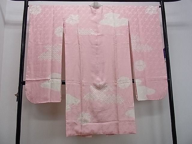 平和屋1■上質な振袖用長襦袢　袷　絞り　雲取り花文　暈し染め　半衿刺繍　逸品　pn4482_画像1