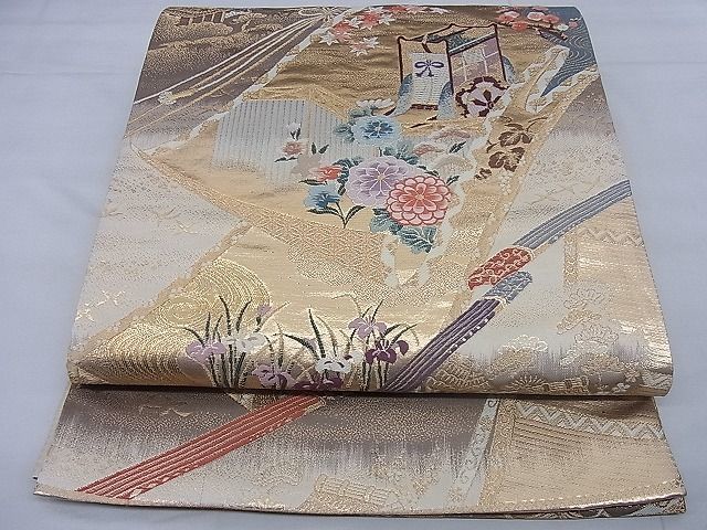 平和屋野田店■六通柄袋帯　唐織　琳派絵巻文様　本金箔　二重箔　逸品　n-te0094_画像1