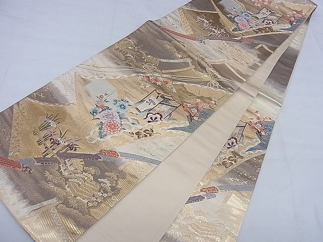 平和屋野田店■六通柄袋帯　唐織　琳派絵巻文様　本金箔　二重箔　逸品　n-te0094_画像7