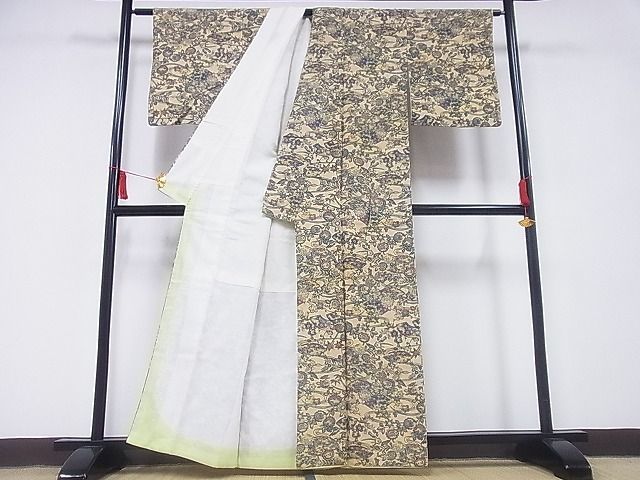 平和屋-こころ店■上質な小紋　流水地紙花文　着丈159.5cm　裄丈63.5cm　正絹　逸品　B-zg7008_画像2