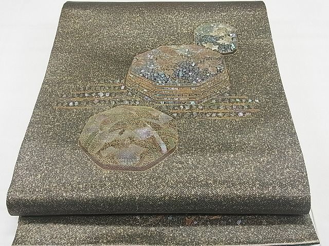 平和屋1□織螺鈿の第一人者 伝統箔匠 木村幸啓 六通太鼓柄袋帯 文箱 花