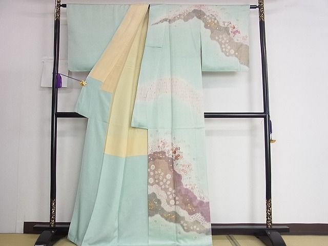 平和屋2■京友禅の第一人者　松井青々　訪問着　駒刺繍　吉祥花文　金彩　逸品　ic8507_画像5