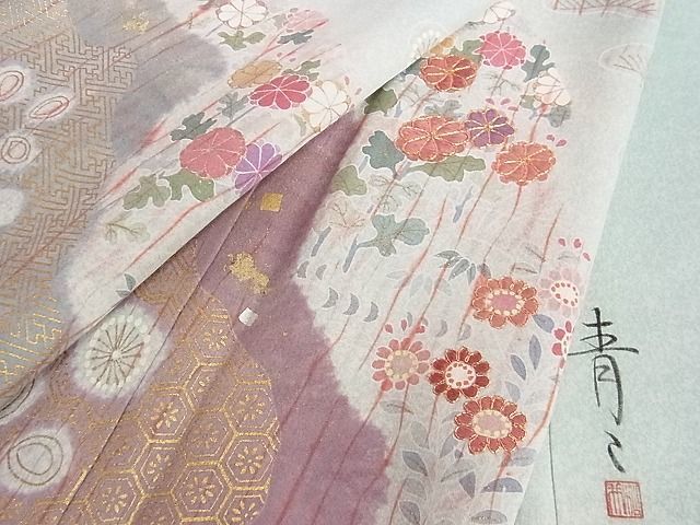 平和屋2■京友禅の第一人者　松井青々　訪問着　駒刺繍　吉祥花文　金彩　逸品　ic8507_画像1