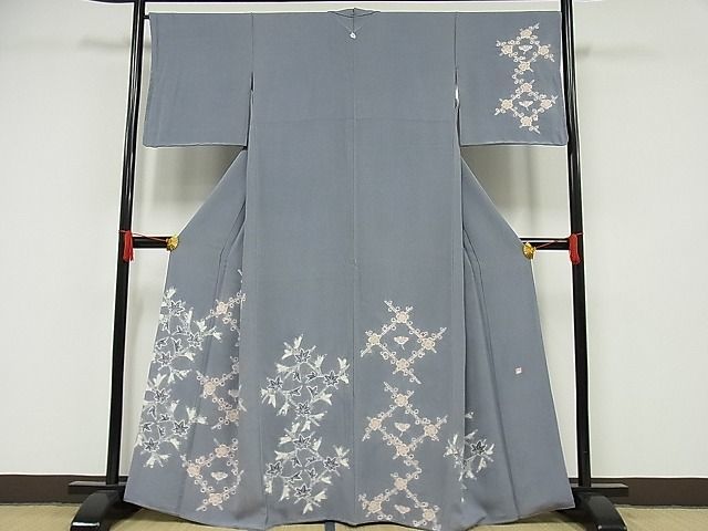 平和屋-こころ店■訪問着　作家物　絞り　花格子　着丈163cm　裄丈67cm　正絹　逸品　B-np9718_画像1