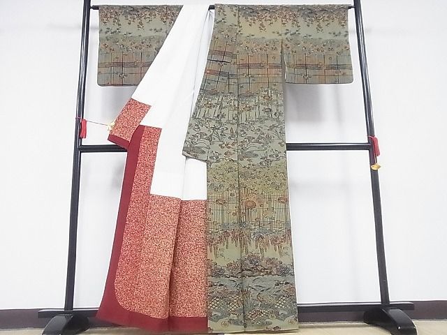 平和屋-こころ店■付下げ　型染め　流水草花文　着丈160.5cm　裄丈67cm　正絹　逸品　B-zg6784_画像2