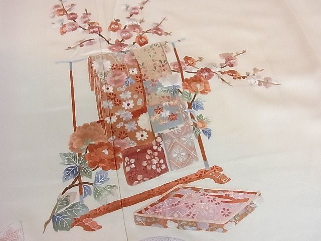 平和屋-こころ店■訪問着　蘇州刺繍　誰が袖花文　反端付き　玉椿　丹後ちりめん　着丈163.5cm　裄丈66cm　正絹　逸品　A-ck5958_画像5