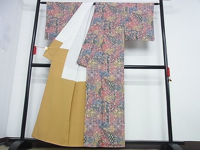 平和屋-こころ店■上質な小紋　虎　更紗花文　着丈156cm　裄丈63cm　正絹　逸品　B-oa6922_画像3