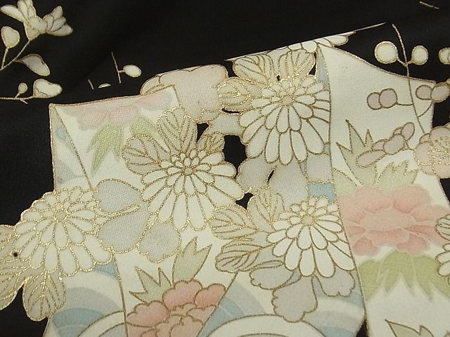 平和屋-こころ店■豪華黒留袖　松竹梅誰ケ袖花文　金彩　着丈159cm　裄丈66.5cm　正絹　逸品　未使用　1B-wt042_画像7