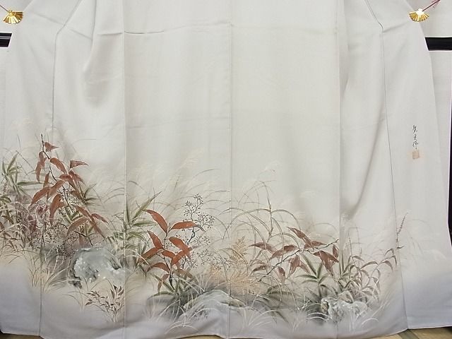 平和屋-こころ店■訪問着　作家物　手描き　枝葉文　着丈163.5cm　裄丈64cm　正絹　逸品　A-br6414_画像4