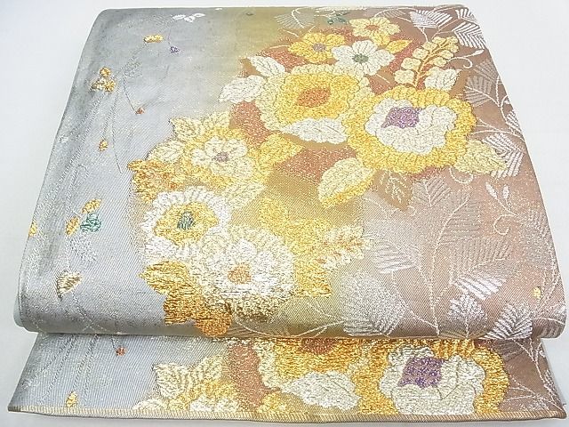 平和屋2■六通柄袋帯　草花文　金銀糸　引箔　逸品　wb6987_画像2