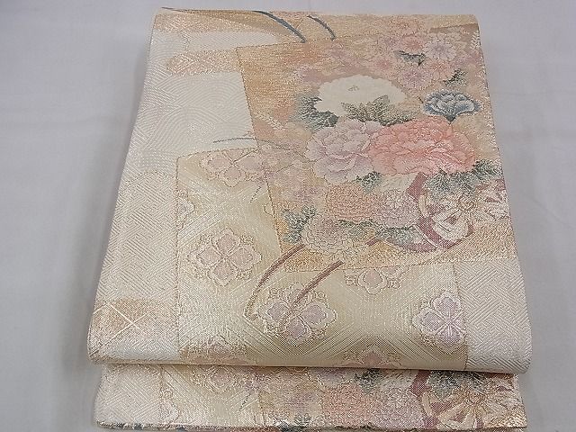 平和屋野田店■佐賀錦 六通柄袋帯 色紙重ね花車文 金糸 逸品 n-bg0006の画像1