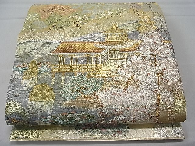 平和屋1■六通柄袋帯　平安神宮庭園　金銀糸　逸品　1yc1066_画像1