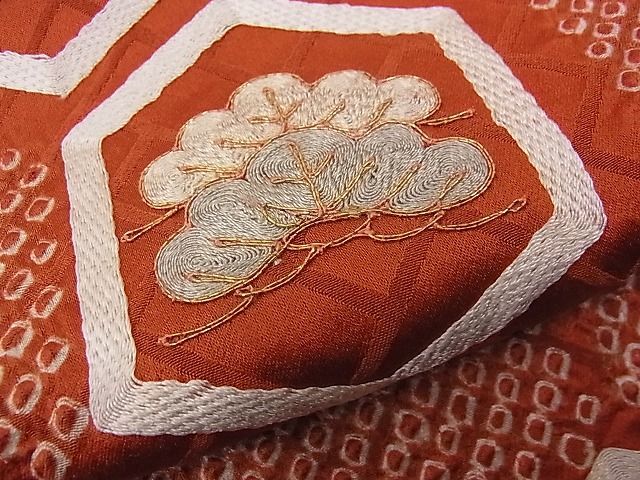 平和屋野田店■訪問着　絞り　駒刺繍　亀甲花蝶文　逸品　n-sa3463_画像6