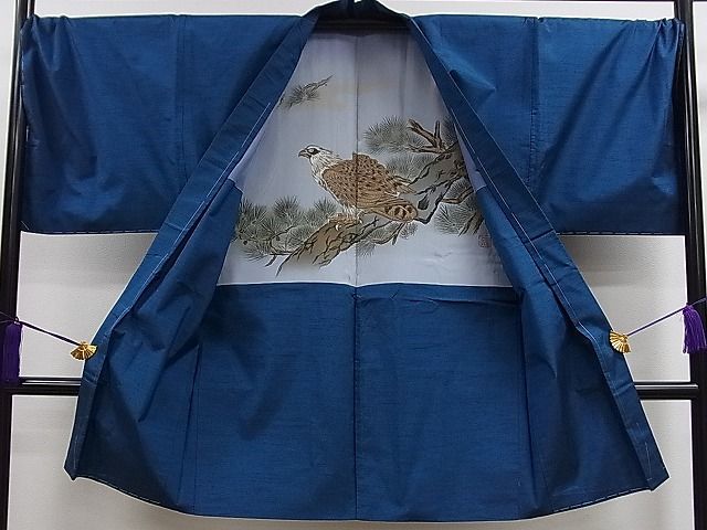 平和屋1■男性　紬　アンサンブル　花浅葱色　やまと誂製　逸品　未使用　ze6800_画像8