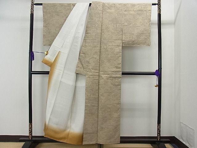 平和屋1■本場眞綿結城紬　80亀甲　鼓霞草花文　証紙付き　逸品　未使用　1yc1162_画像3