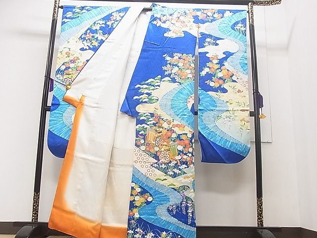 平和屋1■豪華振袖　エ霞鴛鴦御所車花文　金銀彩　逸品　hy9290_画像4