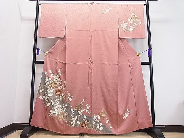 平和屋1■訪問着　駒刺繍　立波枝梅文　金彩　逸品　ut5558_画像1