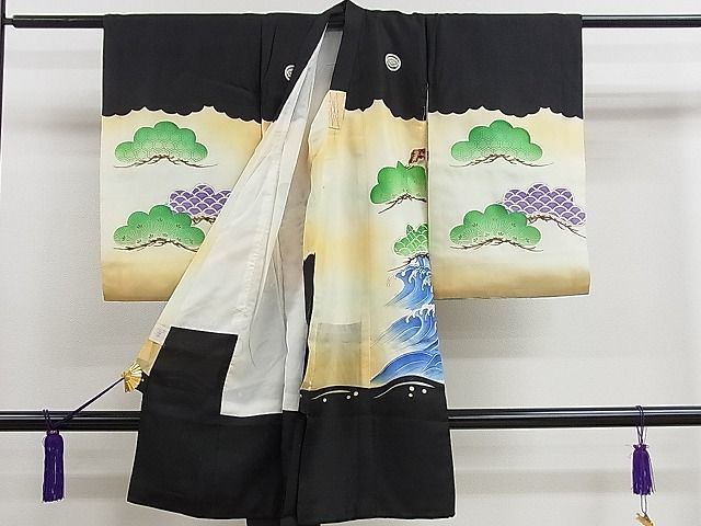 平和屋1■男の子　祝着　産着　初着　長襦袢セット　のしめ　お宮詣り　刺繍　鷹　浜松文　暈し染め　金彩　逸品　ze6642_画像3