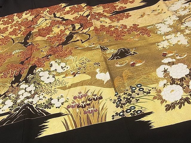 平和屋1■豪華黒留袖　四季花鳥図　金彩　逸品　hy9347_画像4