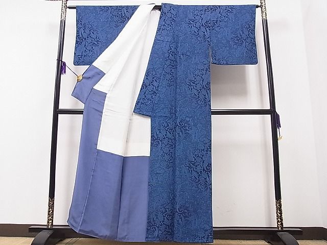 平和屋1■上質な小紋　藍型染め　洋花文　逸品　an4603_画像3