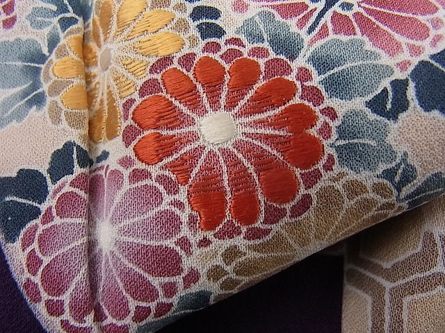 平和屋野田店■訪問着　刺繍　扇面花鳥文　暈し染め　金彩　逸品　n-mz7518_画像5