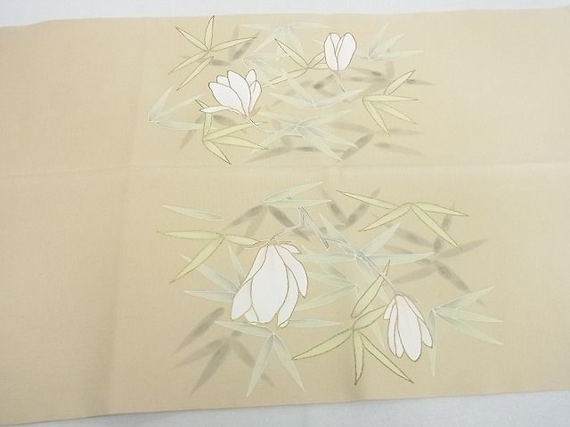 平和屋2■塩瀬　九寸名古屋帯　駒刺繍　枝花文　金彩　逸品　wb8179_画像6