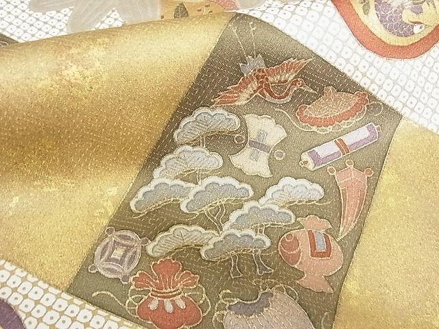 平和屋2■豪華色留袖　駒刺繍　喜花鳥丸文　宝尽くし　金彩　ますいわ屋扱い　逸品　wb8268_画像6