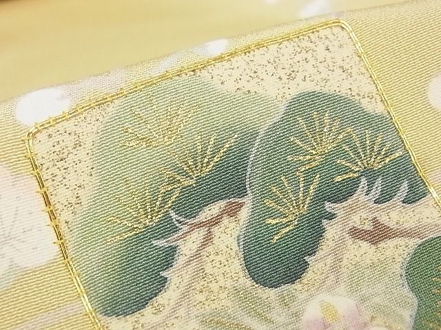 平和屋-こころ店■付下げ　反物　着尺　駒刺繍　冊子花鳥文　松波　浜ちりめん　暈し染め　金彩　正絹　逸品　未使用　A-wj5876_画像7