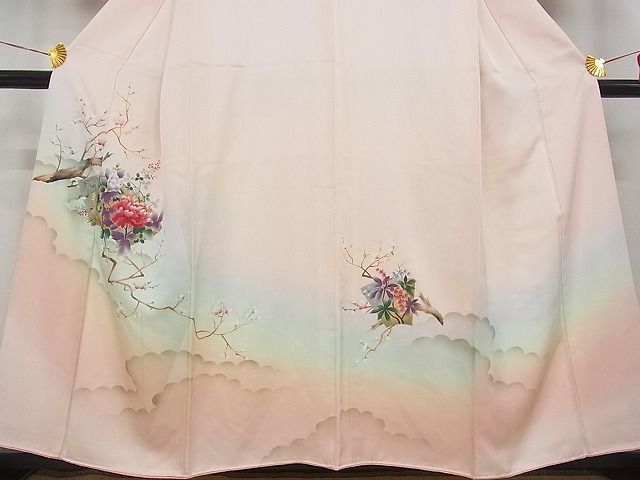 平和屋-こころ店■訪問着 地紙枝花文 暈し染 金彩 着丈154.5cm 裄丈62.5cm 正絹 逸品 1B-wt321の画像3