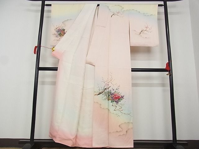 平和屋-こころ店■訪問着 地紙枝花文 暈し染 金彩 着丈154.5cm 裄丈62.5cm 正絹 逸品 1B-wt321の画像2