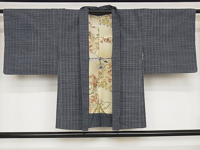 平和屋-こころ店■羽織　紬　縞　正絹　逸品　A-bw071_画像1