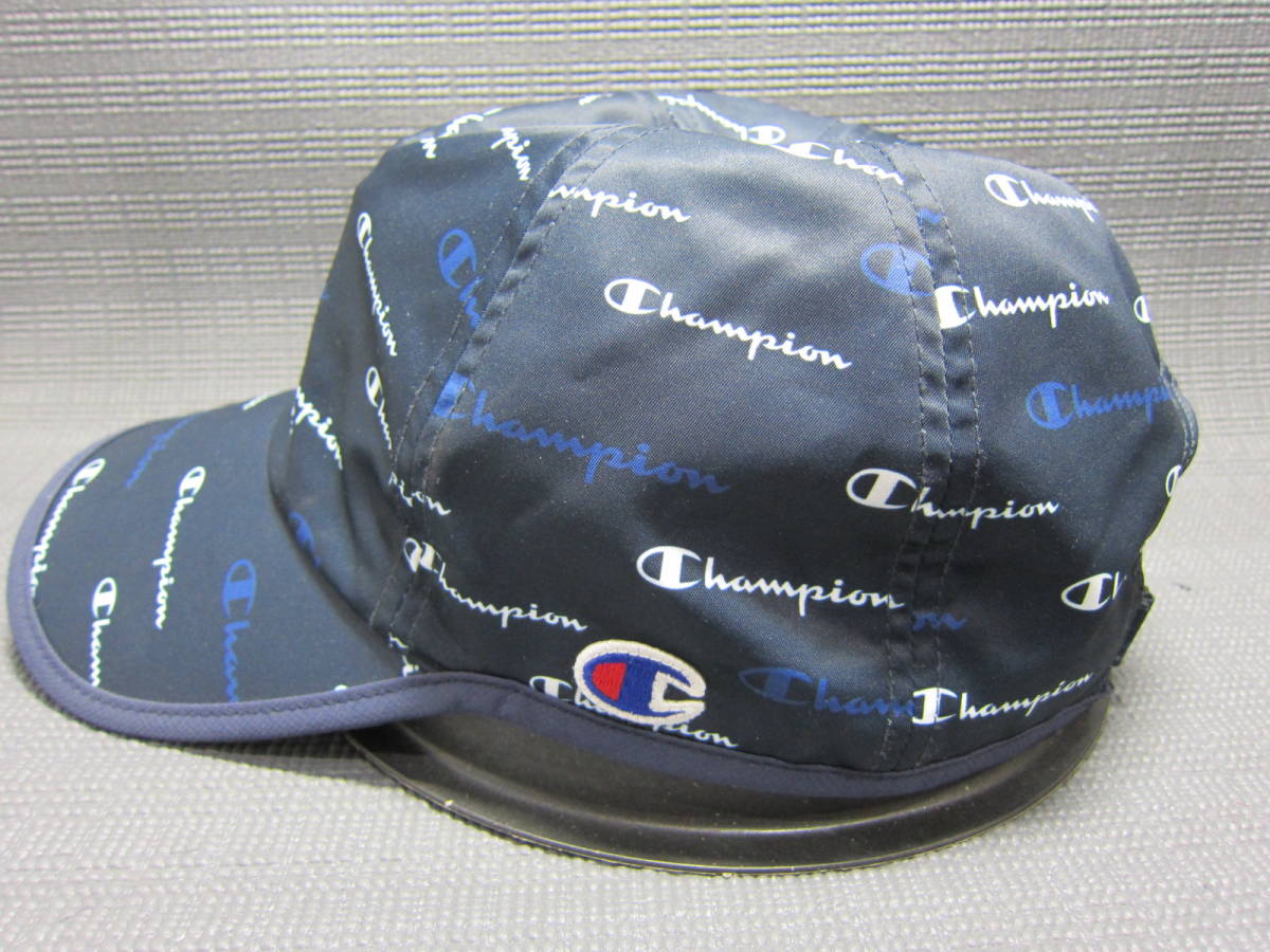 Champion チャンピオン マジックテープ キャップ 帽子 ロゴ総柄 紺 57～59cm J2311Aの画像2