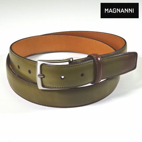 新品 MAGNANNI マグナーニ スペイン製 本牛革 レザー ベルト 抹茶 メンズ 男性 紳士用 ビジネス スーツ シャツスタイルに_画像1