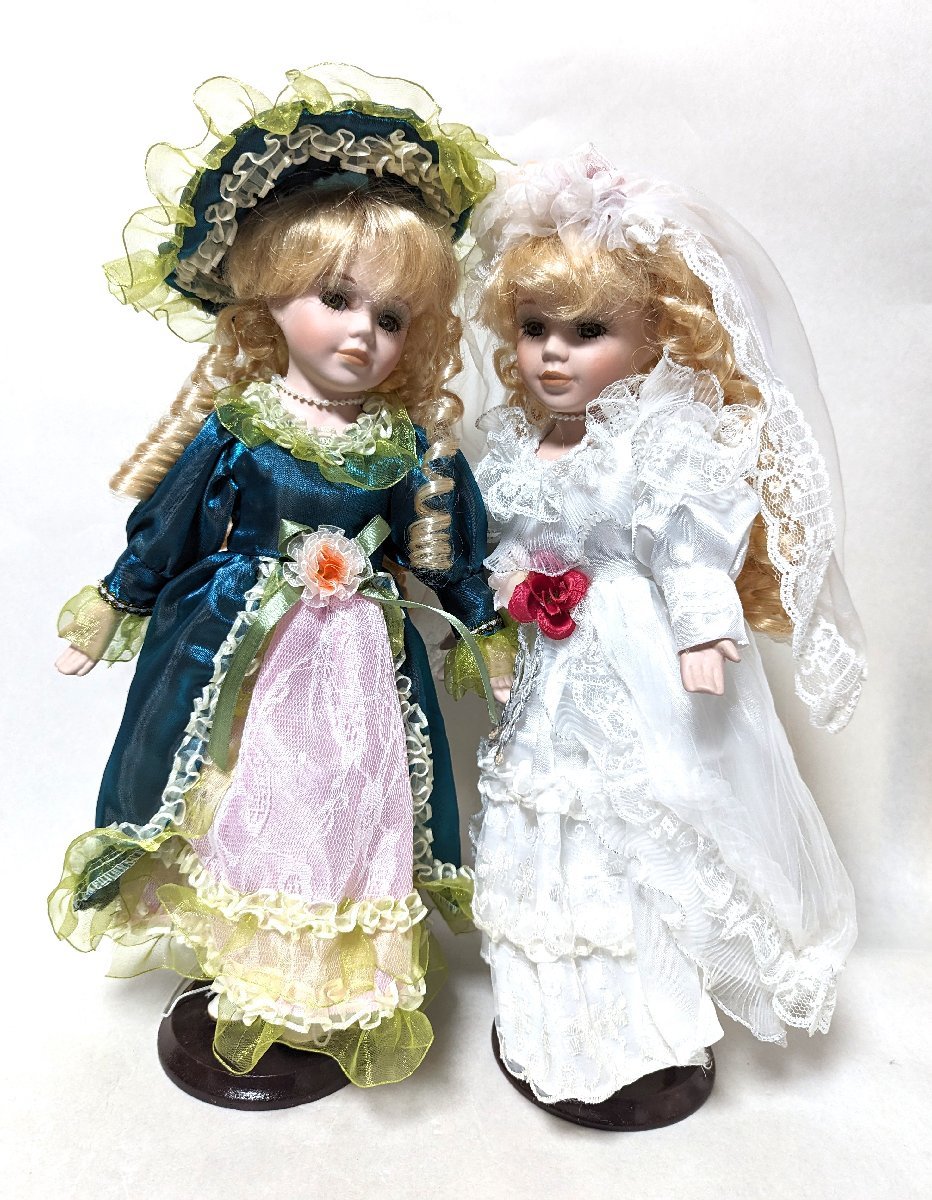 ◆ヴィンテージ◆ アンティークドール 2体セット アンティーク人形 ビスクドール 西洋人形 女の子 花嫁 ドレス コレクション インテリア