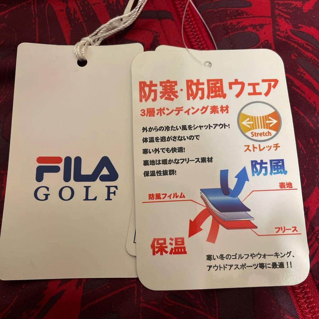 FILA GOLF 刺繍入り防寒防風ウェア　ボタニカル柄赤系色　3Lサイズ　大きいサイズ_画像5